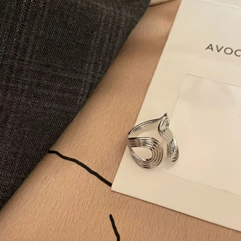 Edelstahl-Ring, neues Design, metallischer Schmuck, doppellagig, S-förmige Öffnung, trendiger Ring, Geschenk für Männer, Paarringe Alem