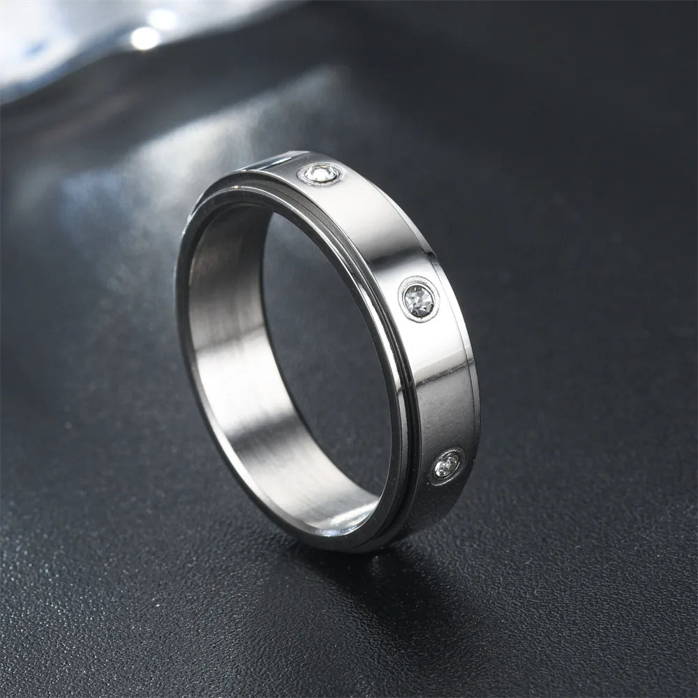 Kristall Angst Relief Spinning Ring Für Paare Edelstahl Frei Drehen Fidget Spinner Metall Ringe Anillo Antiestres