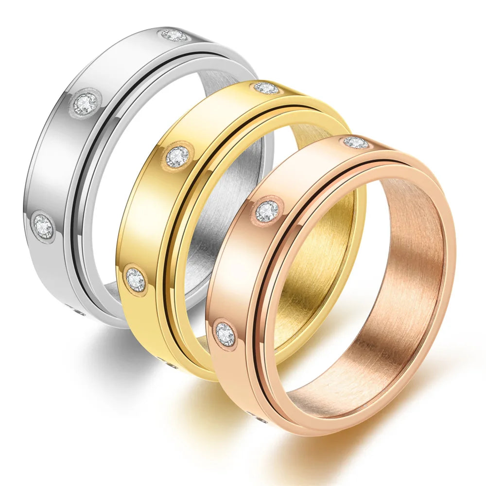 Kristall Angst Relief Spinning Ring Für Paare Edelstahl Frei Drehen Fidget Spinner Metall Ringe Anillo Antiestres