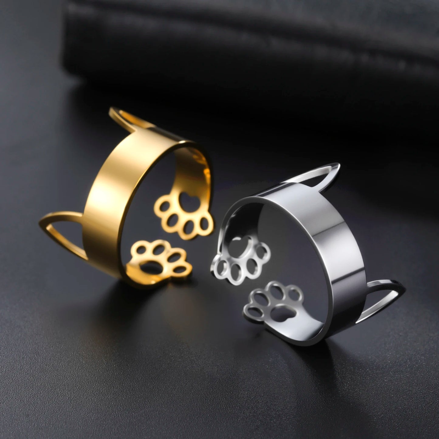 Cazador Niedliche Katze, Kätzchen, Ohren, Pfoten, Fußabdrücke, Damenring, Edelstahl, Tier, verstellbare Fingerringe, Party-Schmuck, 2025, Geschenk
