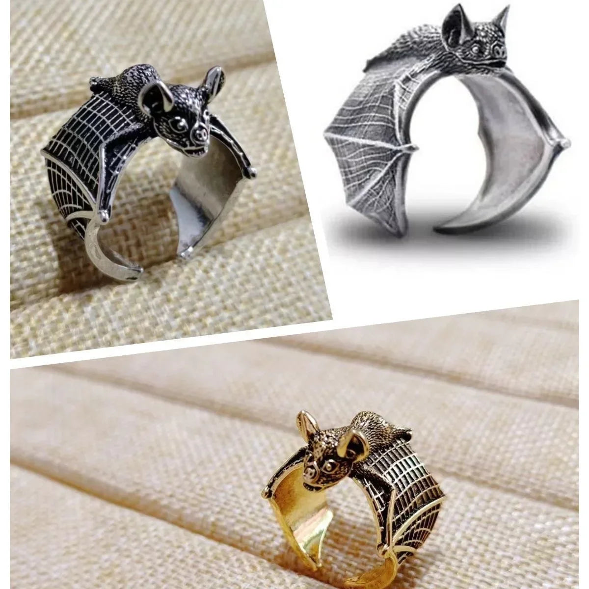 1-teiliger Vintage-Ring für Damen und Herren, Tierringe, Fledermaus, offener verstellbarer Ring für Herren, Halloween-Persönlichkeit, Flügelringe