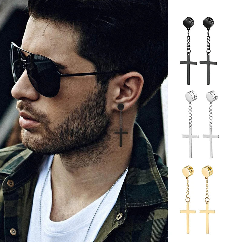 Punk Herren Starker Magnet Magnet Kreuz Ohrstecker Set Nicht Piercing Ohrringe Gefälschte Ohrringe Geschenk für Freund Liebhaber Schmuck