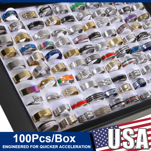 100 Teile/schachtel Edelstahl Paar Ringe Punk Hip-Hop Wasser Diamant Inlay Gemischte Stile Ringe Trend Finger Zubehör Schmuck