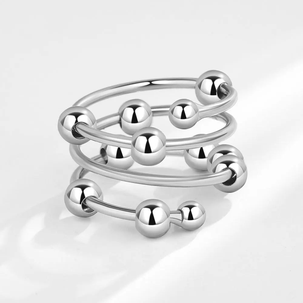 Stress Relief Runde Perlen Knuckle Ringe Für Frauen Frei Drehen Rotierenden Angst Fidget Spinner Twisted Ring Anillos Ajustables