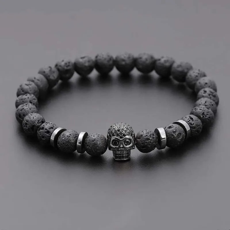 Schwarzes Auge Totenkopf Hämatit Perlenarmband Männer klassische handgemachte 8mm Lavastein Charm Armband für Männer Schmuck Geschenk