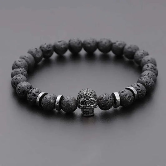 Schwarzes Auge Totenkopf Hämatit Perlenarmband Männer klassische handgemachte 8mm Lavastein Charm Armband für Männer Schmuck Geschenk