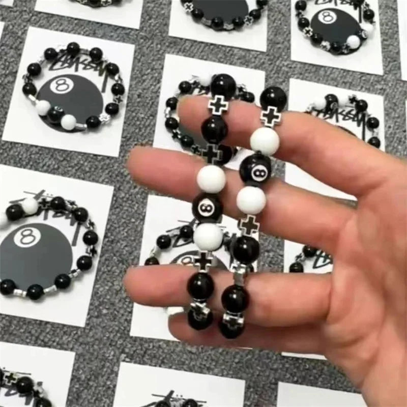Billard schwarze Kugel 8 Perlen Armband Männer Frauen handgemachte Perlen elastische Armbänder männlich Hip Hop Rock Grunge Schmuck Zubehör