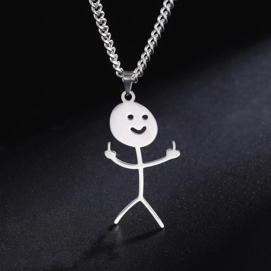 Skyrim Hip Hop Doodle Halskette für Männer Frauen Edelstahl Lange Hals Kette Mode Mittelfinger Stickman Schmuck Neu