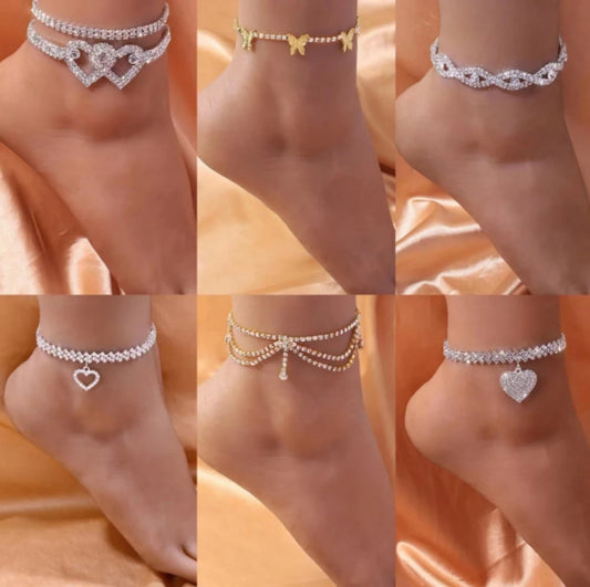 1pc Strass Kette Fußkettchen für Frauen Luxus glänzende Knöchel Armband auf Bein weibliche Hochzeits feier Schmuck Fuß zubehör neu