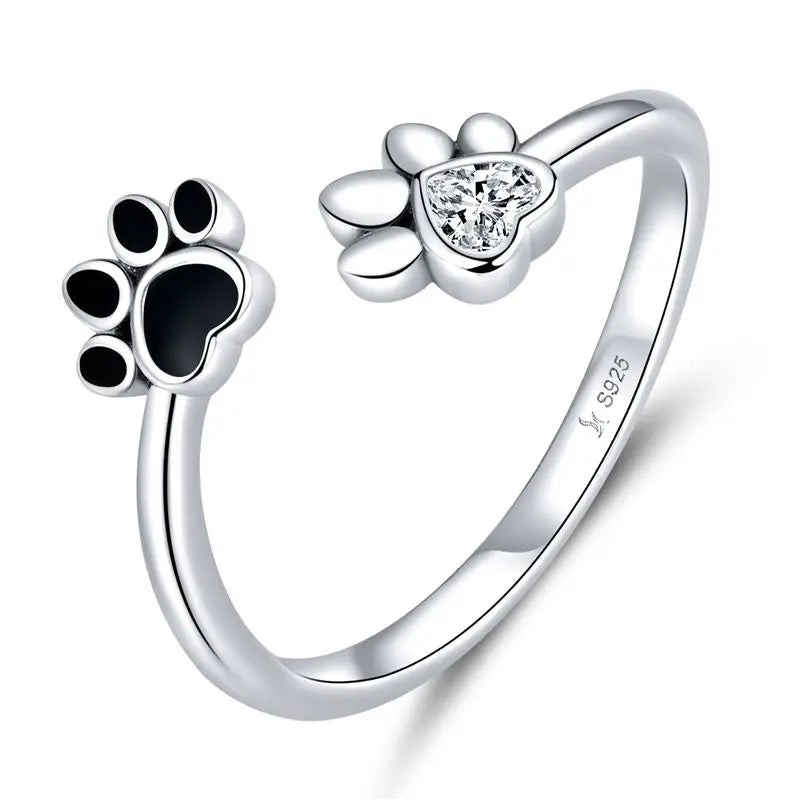 WOSTU 925 Sterling Silber Katze Haustier Einstellbare Ringe Für Frauen Tier Hund Offenen Ring Familie Tochter Geburtstag Schmuck Mädchen Geschenk