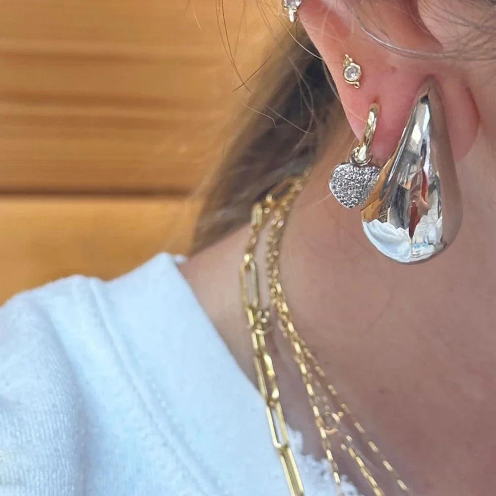 925er-Sterlingsilber, vergoldet, 12/14/18 mm, extra großer Tropfenohrring, übergroße, klobige Creolen für Damen und Mädchen, Luxusschmuck