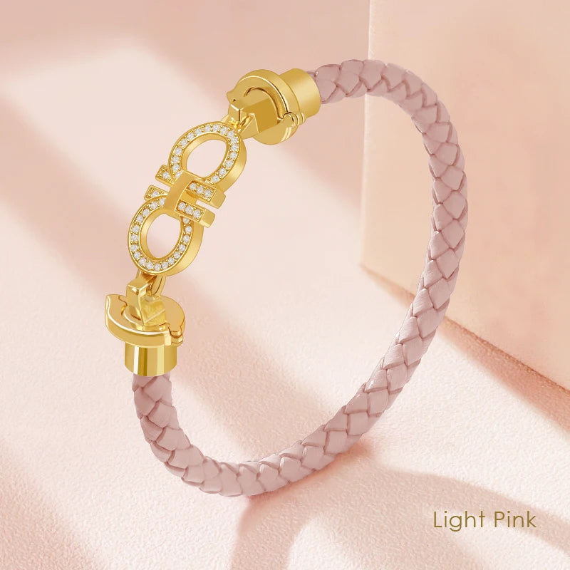 Luxuriöses, klassisches Design, rundes Armband für Damen, echtes geflochtenes Lederarmband, Damenschmuck, Geschenk, Modeaccessoires, 9 Farben
