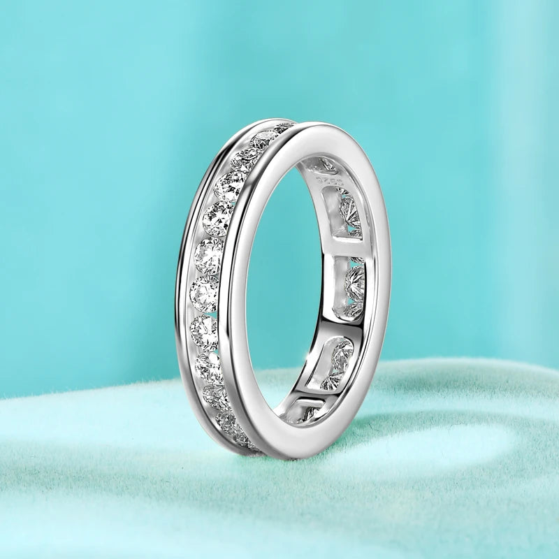 Anziw 2,5 mm Full Eternity Band Moissanit Ring aus echtem 925er Silber für Damen, trendige Hochzeit, Verlobung, Fingerringe, GRA-zertifiziert