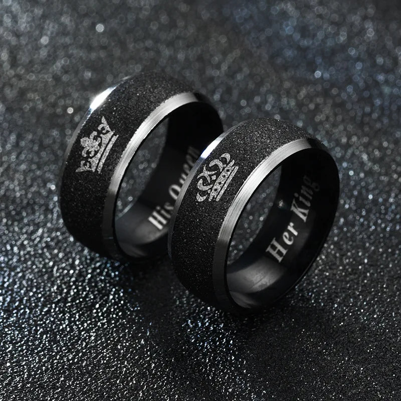 Schwarz Matt Edelstahl Paar Ringe Königin Männer und Frauen Ringe Mode Romantische Paar Ringe Schmuck Großhandel