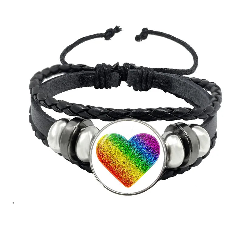 LGBT Schwarz Weave Leder Armband Bi Stolz Glas Cabochon Homosexuell Stolz Regenbogen Flagge Foto Armreif Schmuck Für Frauen Männer Liebhaber geschenk