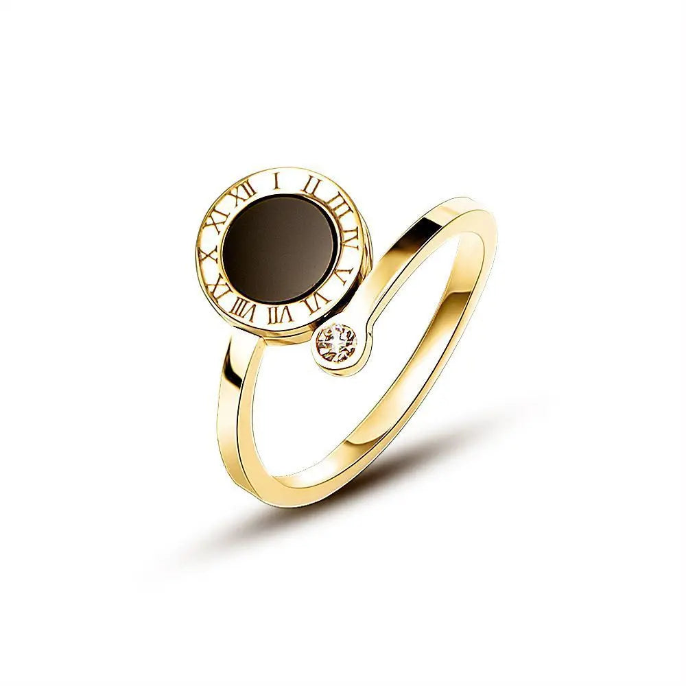 Vintage römische Ziffer Zirkon Schwanz Ring schwarz Muschel Edelstahl klassisches Design Ringe ästhetisch verstellbar Ring Schmuck Geschenk