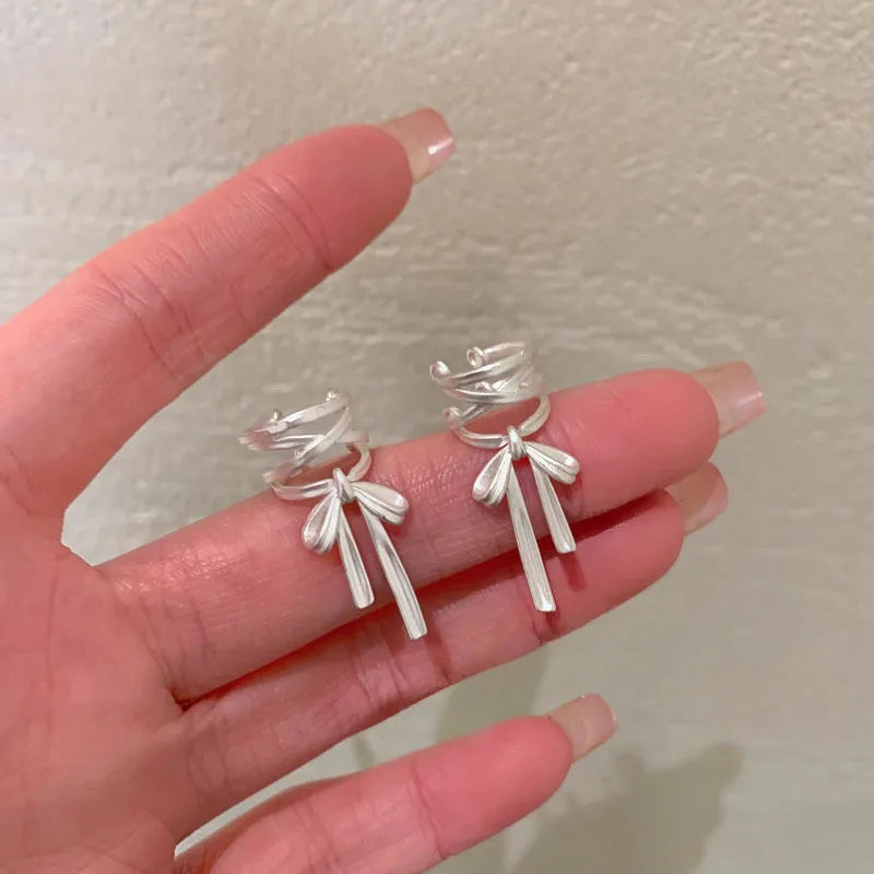 VENTFILLE 925 Sterling Silber Bogen Knoten Ohr Clip für Frauen Mädchen Band Design Ballett Stil Süße Schmuck Geschenk Dropshipping