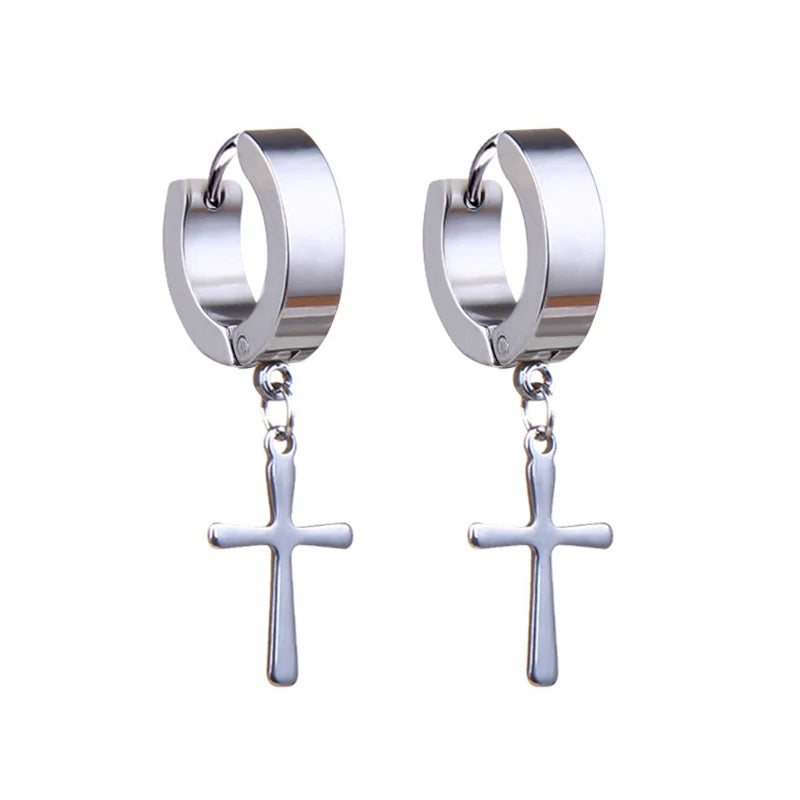 Neueste 1 Paar Edelstahl Kreuz Anhänger Baumeln Lange Quaste Unisex Creolen Männer/Frauen Punk Gothic Schmuck Beste Geschenke