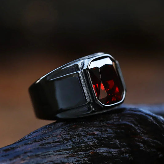 Punk Hip Hop Kreative Design Platz Schwarz Rot Stein männer Ring Retro Einfache 316L Edelstahl Ring Schmuck Geschenk Großhandel