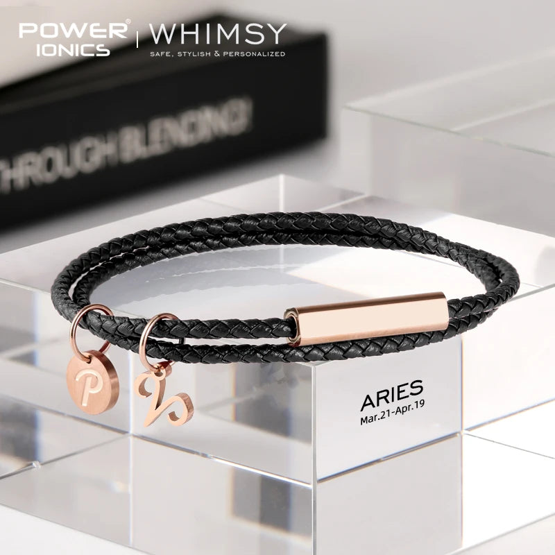 Power Ionics Launen 12 Zodiacs Serie Männer Frauen Echt leder Wrap Charm Armband Geburtstags tag Geschenke kostenlose benutzer definierte Gravur