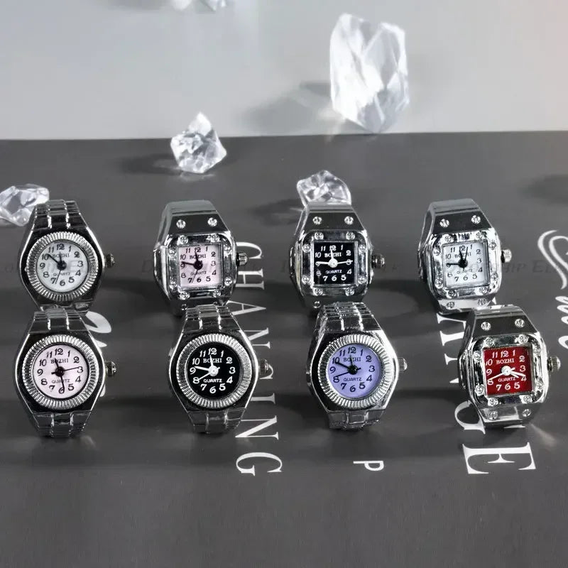 Vintage Punk Quarz Fingeruhr Ring für Frauen Männer Paar Ringe Digitale Uhren Elastische Dehnbare Finger Band Ring Schmuck Uhr