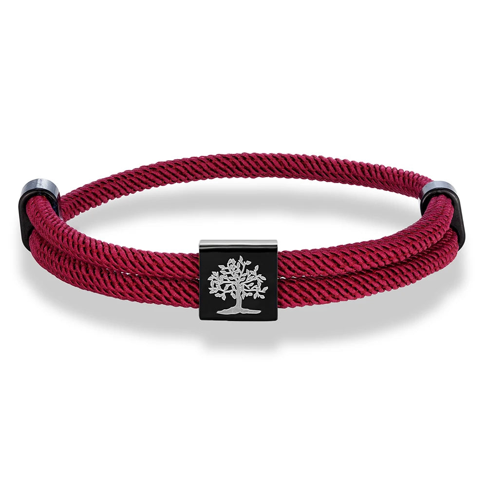 MKENDN Handgefertigtes marineblaues geflochtenes Seilarmband aus Edelstahl. Der Baum des Lebens, quadratische Armbänder für Männer und Frauen, Paarschmuck