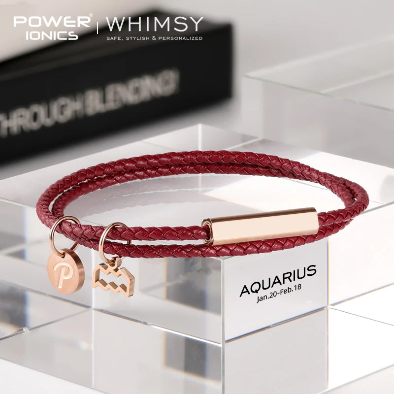 Power Ionics Launen 12 Zodiacs Serie Männer Frauen Echt leder Wrap Charm Armband Geburtstags tag Geschenke kostenlose benutzer definierte Gravur