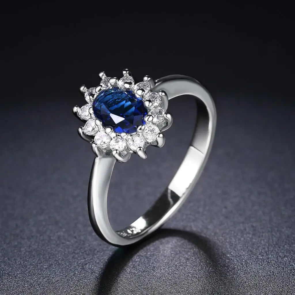 Prinzessin Kate Ringe Für Frauen Blau Kristall Hochzeit Engagement Braut Versprechen Ehe Ring Für Braut Weibliche Mode-Schmuck R076