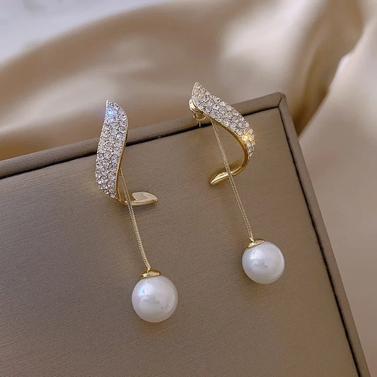 Neue Klassische Elegante Imitation Perle Baumeln Ohrringe Für Frauen Kristall Lange Quaste Exquisite Tropfen Ohrring Hochzeit Schmuck