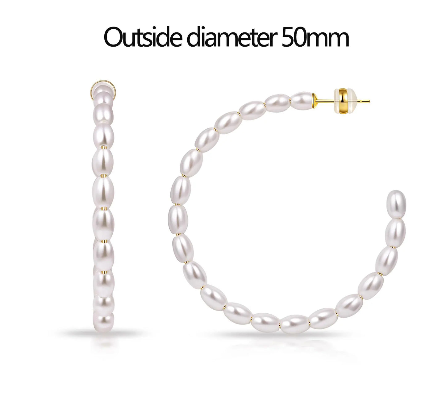 Shevalues 4 mm dicke ovale Perlen-Creolen für Damen, 925er Sterlingsilber, Nadelohrring, Schmuck, Damen-Vintage-Ohrringe als Geschenk