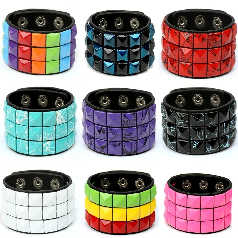 Mode 9 Farben Doppel Gürtel Leder Handgelenk Freundschaft Große Breite Armband Für Männlich Weiblich Schnalle Vintage Punk Schmuck