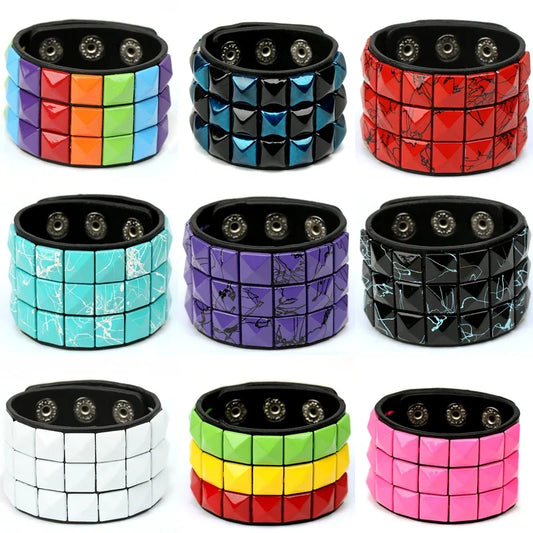 Mode 9 Farben Doppel Gürtel Leder Handgelenk Freundschaft Große Breite Armband Für Männlich Weiblich Schnalle Vintage Punk Schmuck