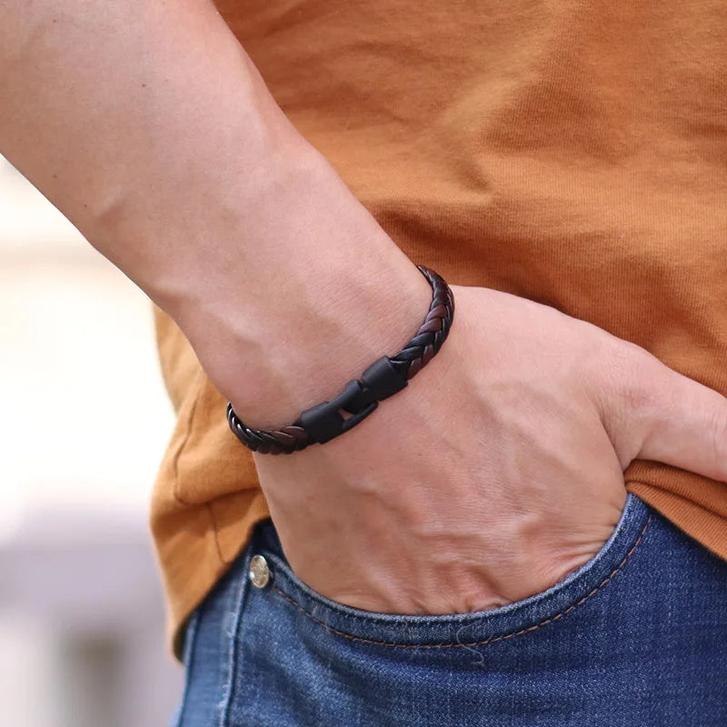 Noter Neue Männer Leder Armband Handgemachte Weaven Einfach Haken Punk Armband Homme Freizeit Zubehör Hiphop Rock Armband Pulseira