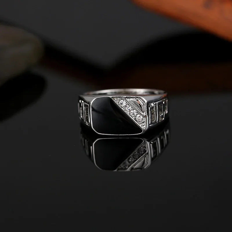 Klassische Größe 5-12 Männer Strass Ringe Fashion Party Schmuck Gold/Silber-Farbe Schwarz Emaille Männliche Finger Titan edelstahl Ring