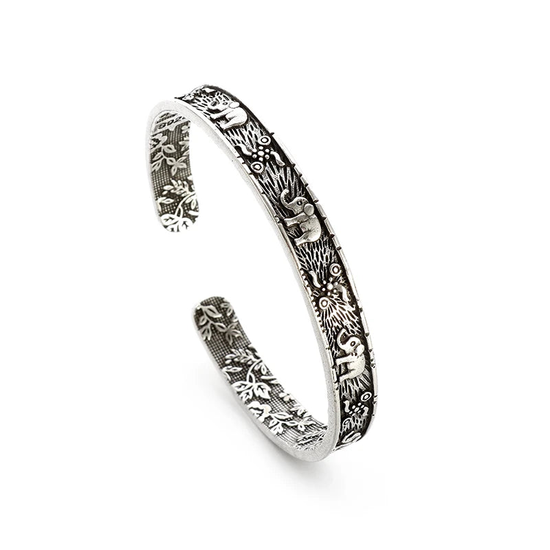 Silberfarbenes Feder-Manschettenarmband für Männer und Frauen, Vintage-verstellbares Armband, Armreif, Modeschmuck