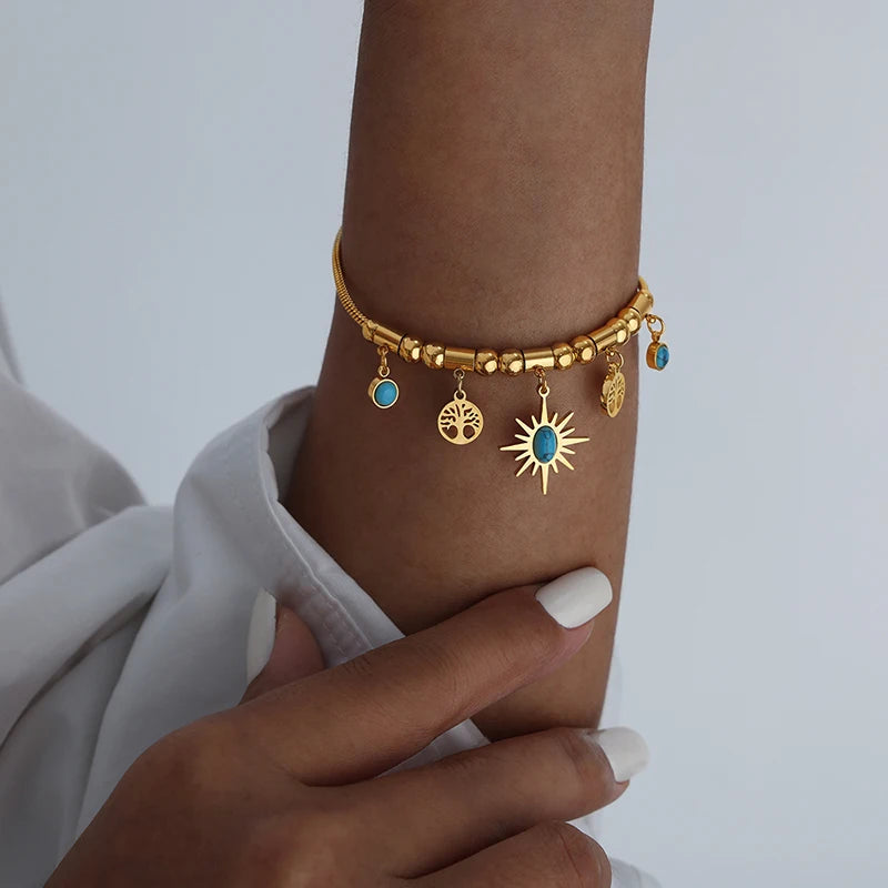 Mode Edelstahl vergoldet Armband Halskette Set Frau 2-teilig Luxus Braut Hochzeit Schmuck Zubehör