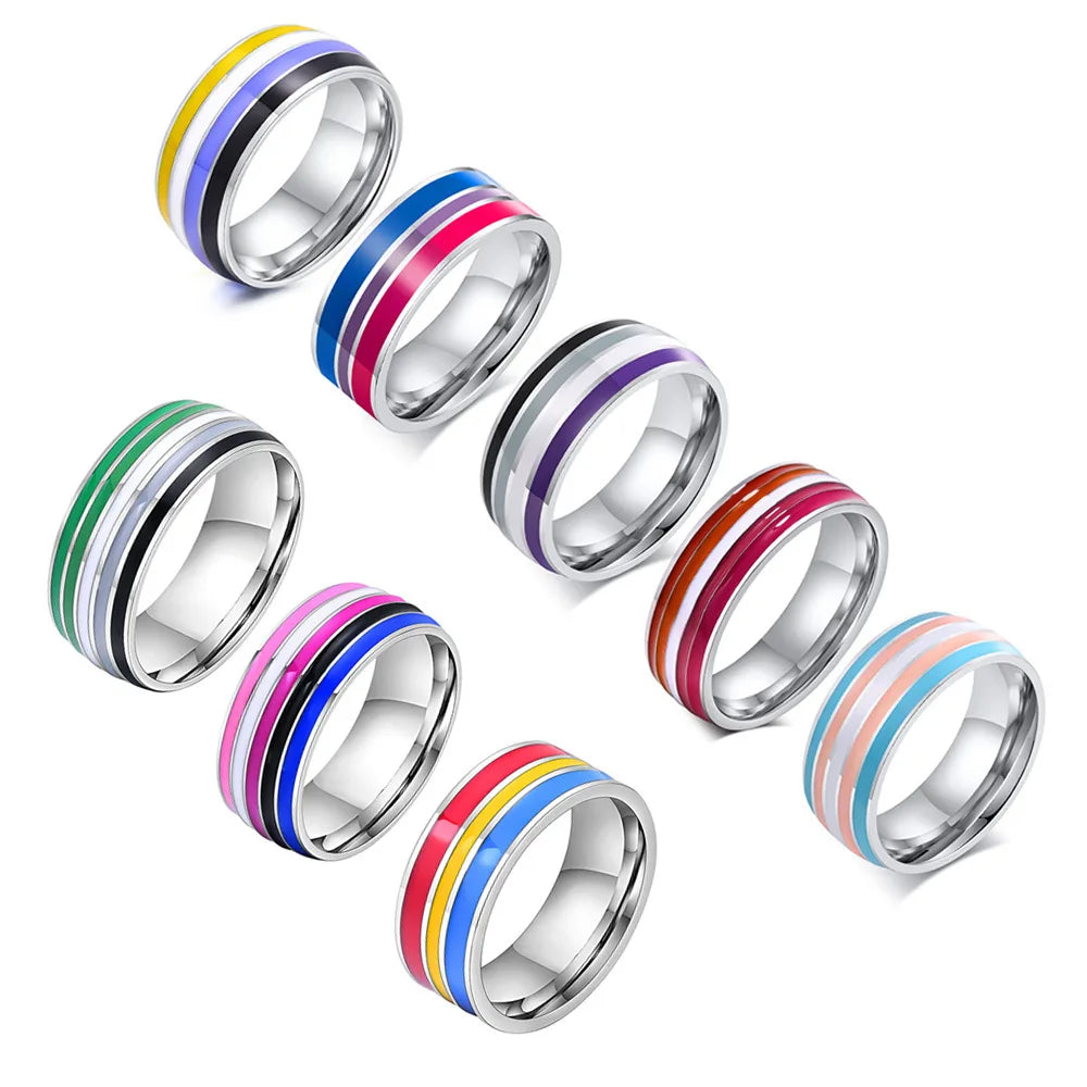 Lesbener LGBT-Ring aus Edelstahl für Frauen, Paare, Stolz, Liebesversprechen, Band, Streifen, Flagge, Farbe, Verlobungsringe