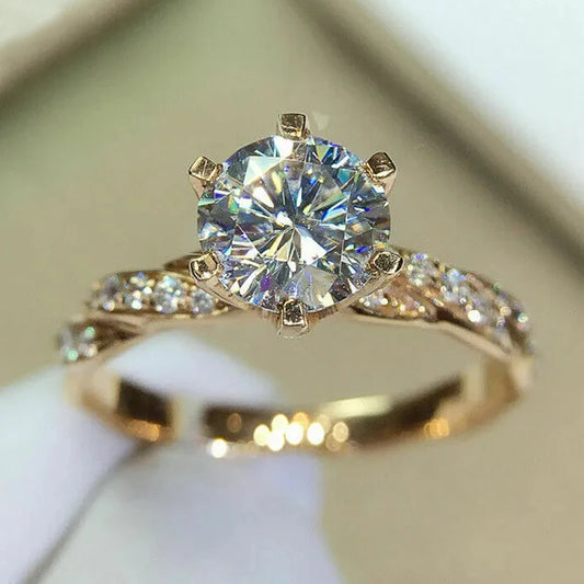 Huitan Klassische 6-Klauen-Zirkonia-Ringe für Frauen, luxuriös, goldfarben, Hochzeit, Verlobung, Bands, Ewigkeit, Dame, Schmuck, Großhandel
