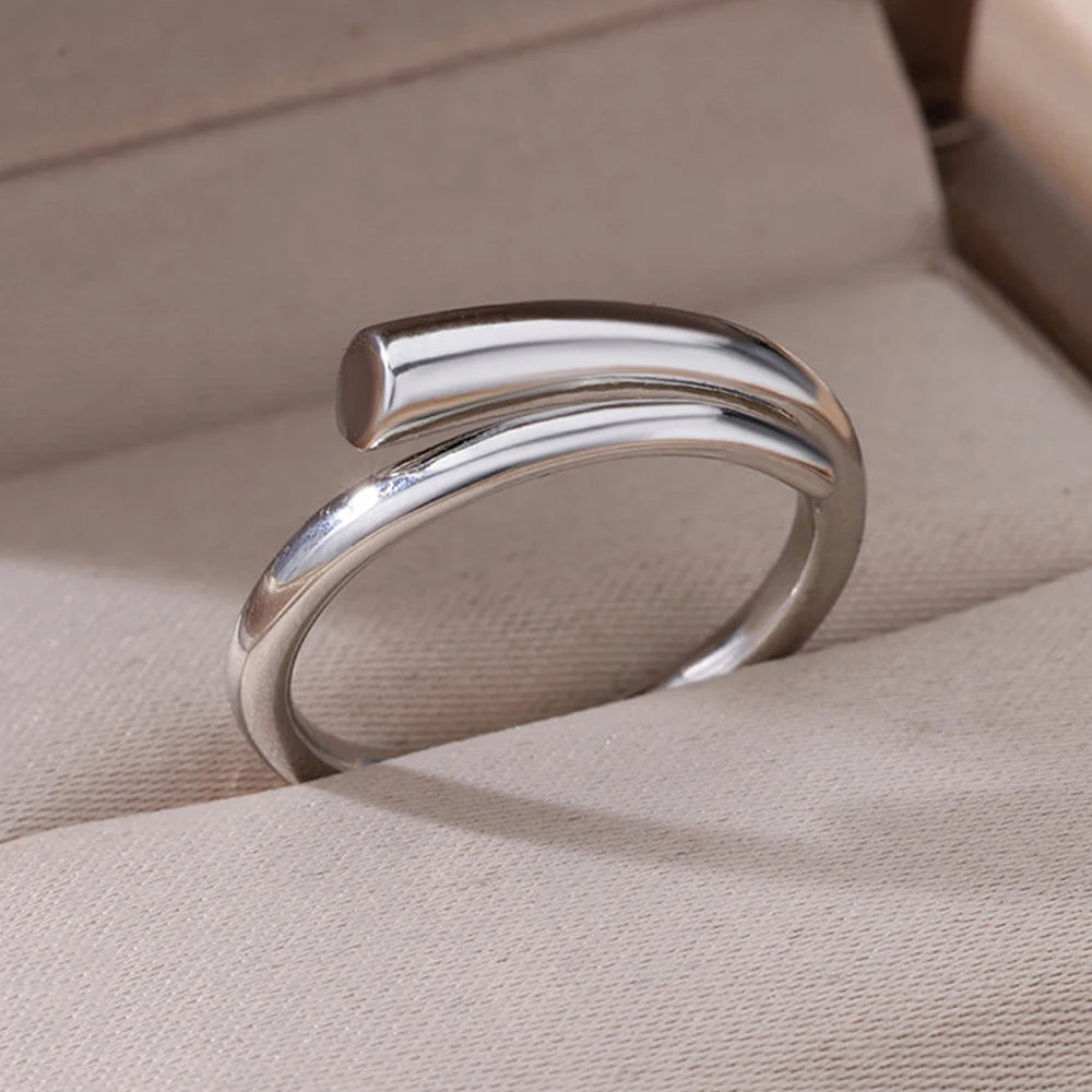 Edelstahl Ringe Für Frauen Männer Gold Farbe Hohl Weit Offenen Ring Weiblich Männlich Mode Hochzeit Party Finger Schmuck Geschenk 2024