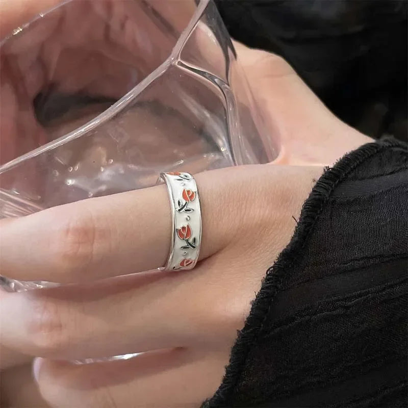 Neue Vintage Emaille Tulpe Blume Ringe für Frauen Mode Einfache Splitter Farbe Verstellbare Öffnung Finger Ring Party Jäten Schmuck