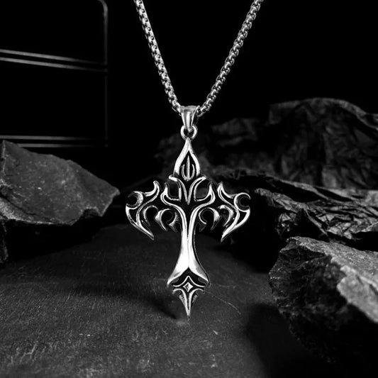Hip Hop Flamme Kreuz Anhänger Halskette Edelstahl Minimalistischen Schmuck Für Männer Retro Mode Unisex Geschenk Paar Zubehör