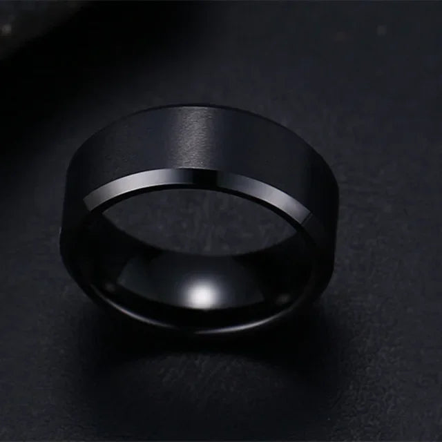 Charm-Schmuckring für Männer und Frauen, Edelstahl, schwarze Ringe, Hochzeit, Verlobung, Band, hochwertiger, mattierter Herrenschmuck
