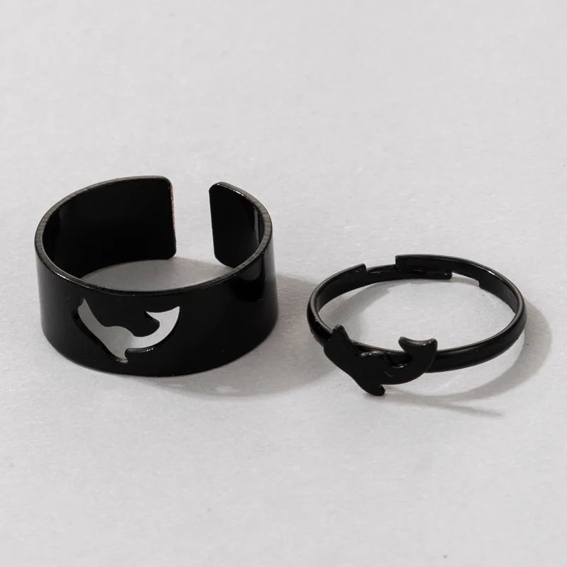 Vintage Einfache Tier Butterlfly Sterne Mond Herz Offene Ringe Für Frauen Mädchen Gothic Schmuck 2PCS Punk Schwarz Paar Ring set