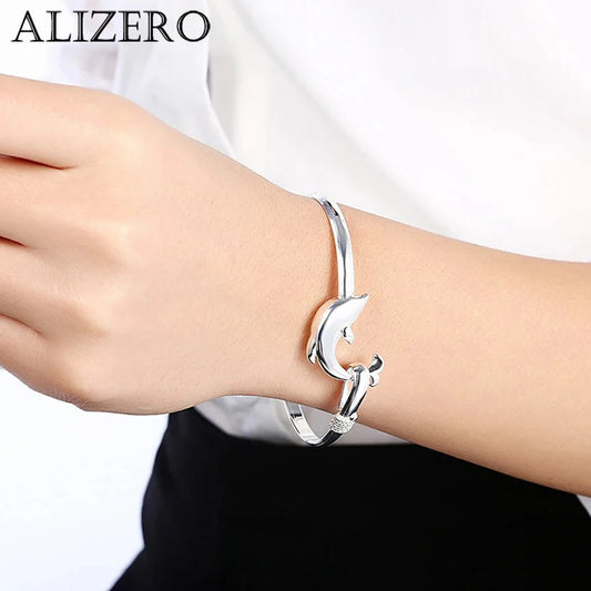Feiner süßer Delfin-Armreif aus 925er-Sterlingsilber für Damen, verstellbar, Modedesigner-Schmuck, Hochzeit, Party, Geschenke