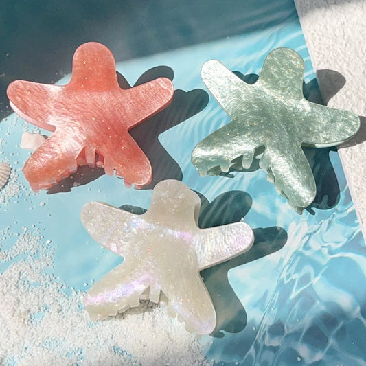 Seestern-Haarspangen, Sommer-Fünfzack-Stern-Clip, glitzernd, bunt, Acryl-Haifisch-Clip, niedlicher lässiger Haarschmuck für Frauen