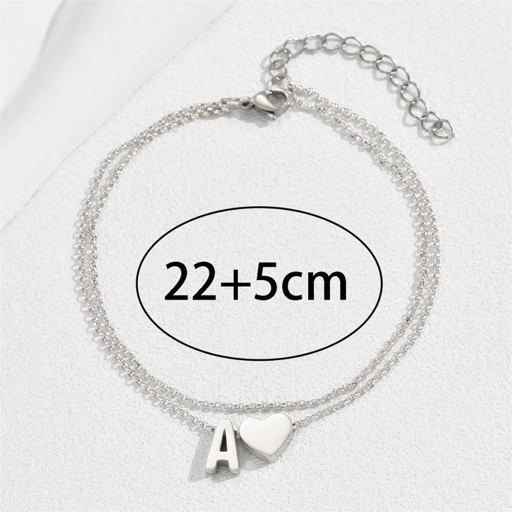 Boho 26 Buchstaben A-Z Edelstahl kette Fußkettchen für Frauen einfache Herz Knöchel Armband Fußkettchen Strand Schmuck Sommer Accessoires