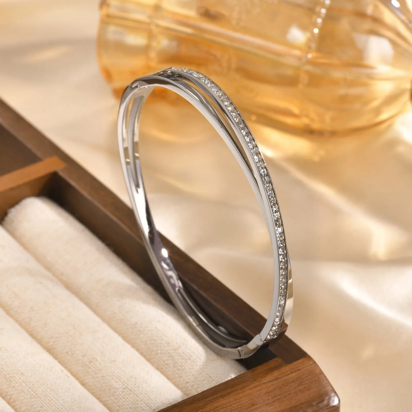 Edelstahl Zirkon zu öffnendes Armband für Frauen Mädchen Silber Farbe einfache trendige Handgelenk Armbänder Schmuck Geschenke
