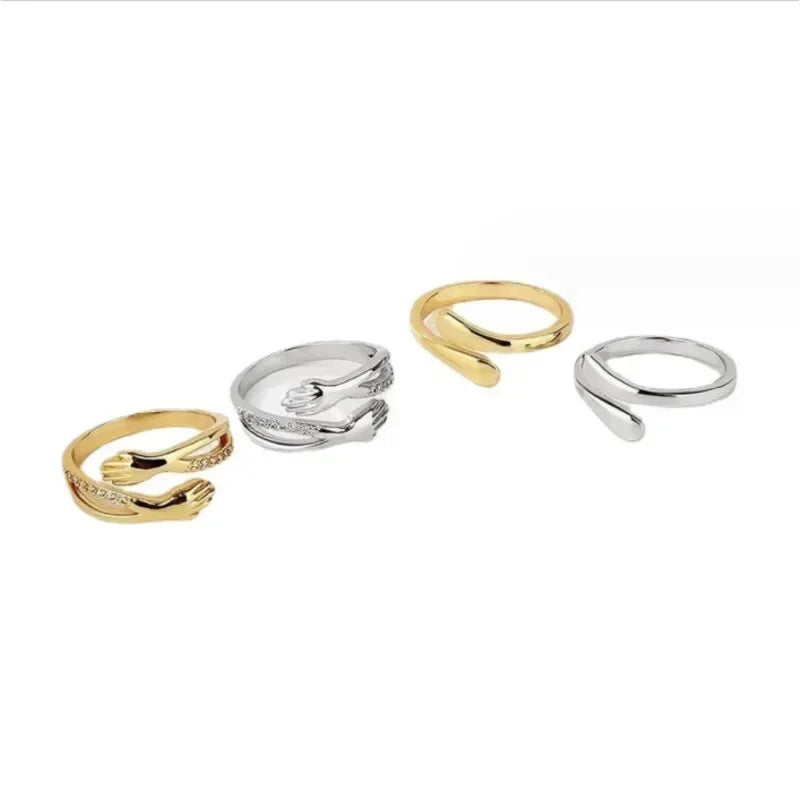 2024 neue Umarmung ringe für Frauen Edelstahl geometrische Umarmung Paar verstellbare Frauen Ring Hochzeit Weihnachten ästhetischen Schmuck Geschenk