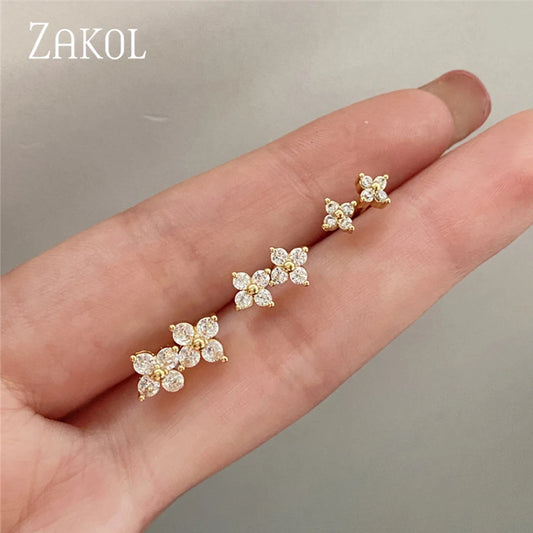 ZAKOL Modische kleine Blumen-Ohrstecker, minimalistische goldfarbene Ohrknochen-Ohr-Accessoires für Frauen und Mädchen