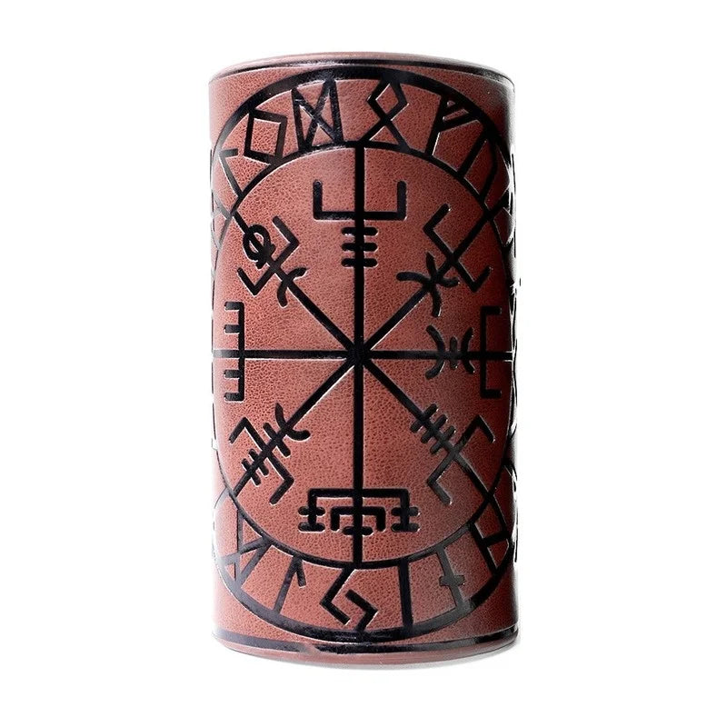 2024 Toten Design Nordic Viking Odin Kompass Armreifen für Mann Reiten Schutzausrüstung Geprägtes breites Lederarmband Punk-Schmuck